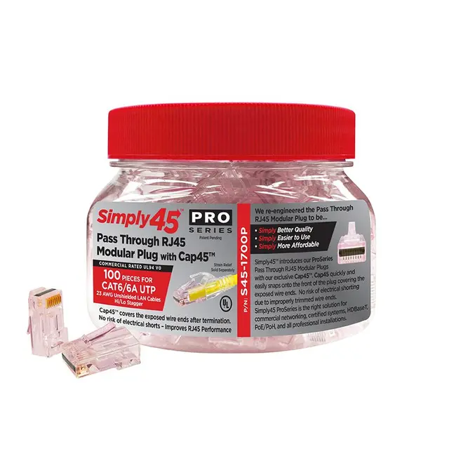 Simply45 Cat6/6a PRO Pass Through RJ45 RJ45 - 23AWG - PRO - pris pr. stk 