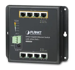 Planet Switch  8-p Gigabit 4xPoE+ Flat/Wall Industri IP30 DIN RPS B120W