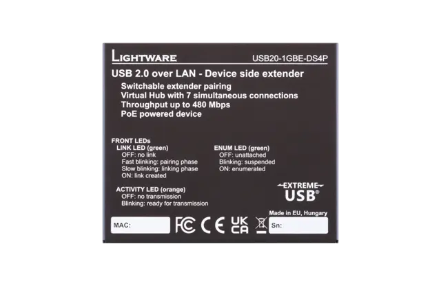 Lightware USB20 DS4P 1GBE Extender 100M 1xTP Max 100 m Ranger 2301GE-LAN REX PoE 