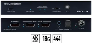 Key Digital 1-2 HDMI splitter med Audio HDMI forsterker med lyd ut optisk/analog
