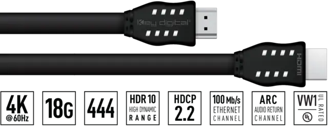 Key Digital HDMI KD-Pro3 0.9m 4K/18G HDR10+, Dolby® Vision, HDCP2.3, Ethernet 