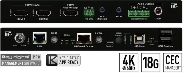 Key Digital KD-PS22UTx, 4K/18G 100m 2xHDMI over CAT 4K/100m 1080/150m 