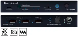 Key Digital KD-S2x1X, 2x1 4K HDMI switch 2 HDMI sources to 1 HDMI output/display