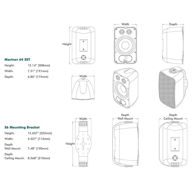 Sonance Mariner 64 SST SINGLE STEREO Utendørs påveggshøyttaler, stk. 