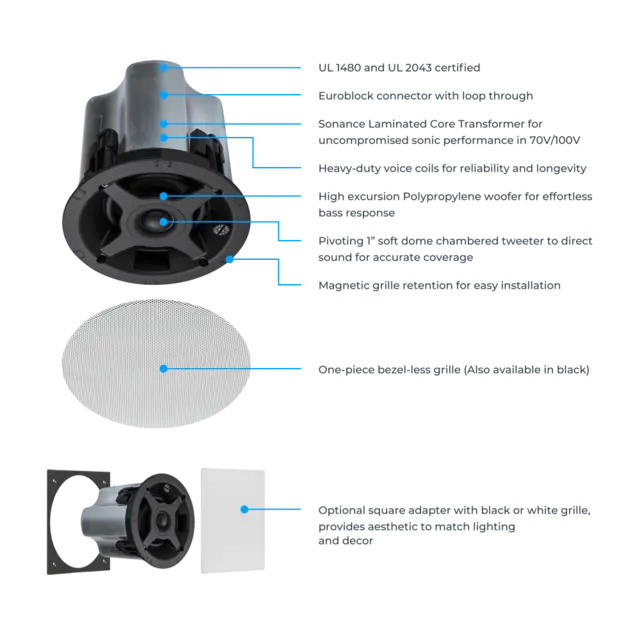 Sonance PS-C83RT 8" takhøyttaler 2-veis 100V / 8 ohm HVIT pris pr. stk 