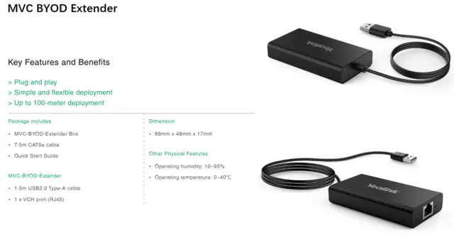 Yealink MVC-BYOD-EXTENDER For tilkobling av UVC40/84/86 i MTR 