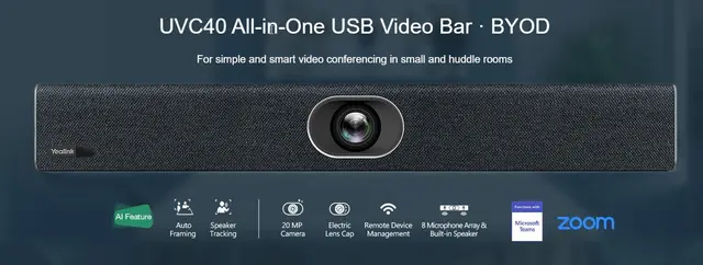 Yealink BYOD UVC40 ALL-in-ONE Videobar Teams zoom ++ perfekt for små møterom 